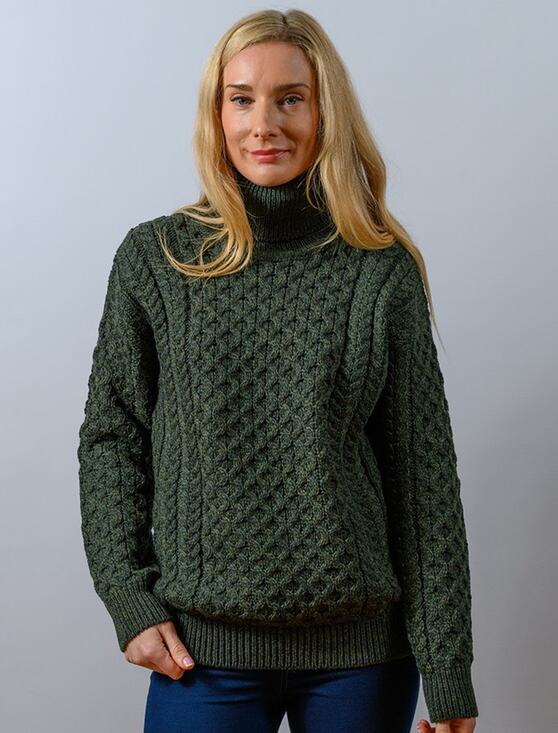 Aran Sweater Market Sweaters - Aran Sweater Market 100% Merino Wool Turtleneck Honeycomb Knit Green Women’s L